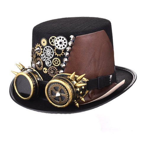Punk Black Fedora Steampunk Gears Spikes Leather Hats