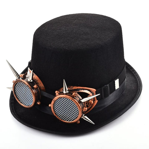 Retro Steampunk Top Hat With Rivets Glasses